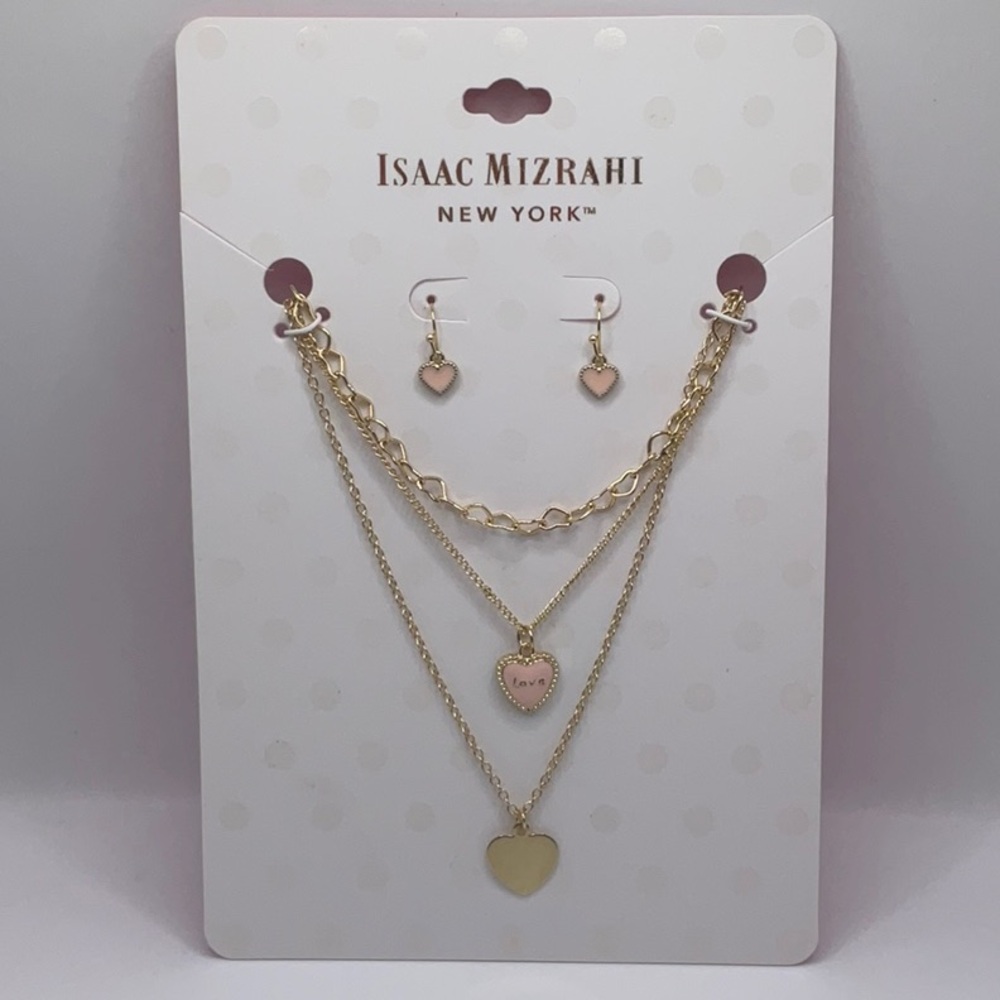 Isaac Mizrahi Gold and Pink Heart Jewelry Set